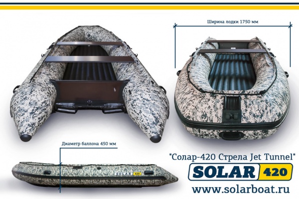 Лодка надувная транц. "Солар-420 Стрела Jet Tunnel" пиксель от магазина Капитан